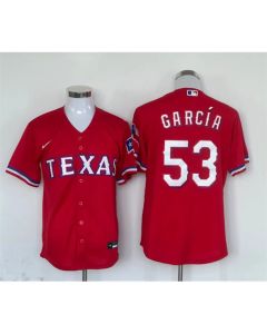 Men's Texas Rangers #53 Adolis Garcia Red With Patch Cool Base Stitched Baseball Jersey