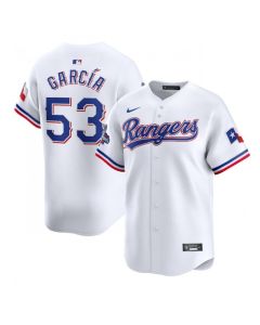 Men's Texas Rangers #53 Adolis Garcia White 2023 World Series Champions Stitched Baseball Jersey