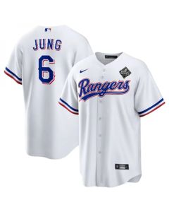 Men's Texas Rangers #6 Josh Jung 2023 White World Series Stitched Baseball Jersey