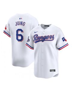 Men's Texas Rangers #6 Josh Jung White 2023 World Series Champions Stitched Baseball Jersey