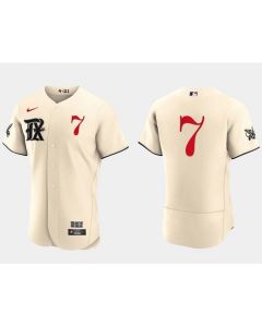 Men's Texas Rangers #7 ivan Rodriguez Cream 2023 City Connect Flex Base Stitched Baseball Jersey