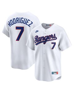 Men's Texas Rangers #7 Ivan Rodriguez White Throwback Cooperstown Collection Limited Jersey