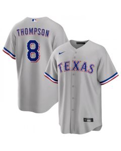 Men's Texas Rangers #8 Bubba Thompson Grey Cool Base Stitched Baseball Jersey
