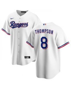 Men's Texas Rangers #8 Bubba Thompson White Cool Base Stitched Baseball Jersey