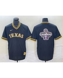 Men's Texas Rangers Black 2023 World Series Champions Big Logo Cool Base Stitched Baseball Jersey (2023)