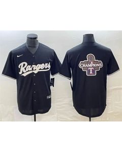 Men's Texas Rangers Black 2023 World Series Champions Big Logo Cool Base Stitched Baseball Jersey (Black)