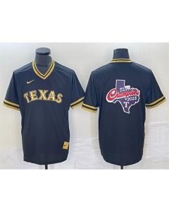 Men's Texas Rangers Black 2023 World Series Champions Big Logo Cool Base Stitched Baseball Jersey (Style 2)
