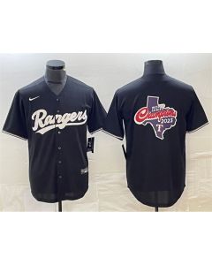 Men's Texas Rangers Black 2023 World Series Champions Big Logo Cool Base Stitched Baseball Jersey