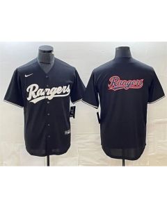 Men's Texas Rangers Black Team Big Logo Cool Base Stitched Baseball Jersey