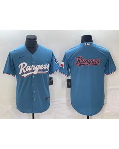 Men's Texas Rangers Blue Team Big Logo With Patch Cool Base Stitched Baseball Jersey