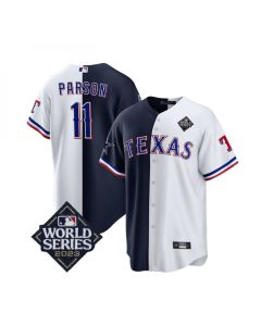 Men's Texas Rangers & Cowboys #11 Micah Parsons Navy/White Splite 2023 World Series Splite Stitched Baseball Jersey