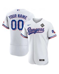 Men's Texas Rangers Customized White 2023 World Series City Connect Flex Base Stitched Baseball Jersey
