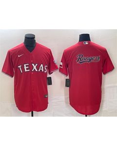 Men's Texas Rangers Red Team Big Logo With Patch Cool Base Stitched Baseball Jersey