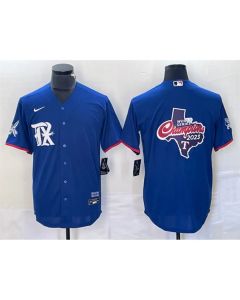Men's Texas Rangers Royal 2023 World Series Champions Big Logo Cool Base Stitched Baseball Jersey (2023)