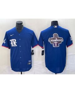 Men's Texas Rangers Royal 2023 World Series Champions Big Logo Cool Base Stitched Baseball Jersey (Royal)