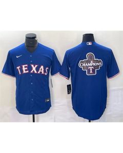 Men's Texas Rangers Royal 2023 World Series Champions Big Logo Cool Base Stitched Baseball Jersey (Style 2)