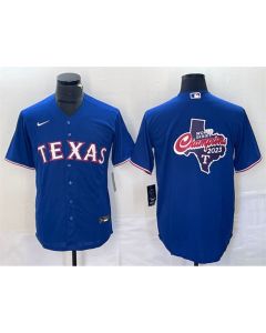Men's Texas Rangers Royal 2023 World Series Champions Big Logo Cool Base Stitched Baseball Jersey