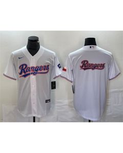 Men's Texas Rangers White Team Big Logo With Patch Cool Base Stitched Baseball Jersey