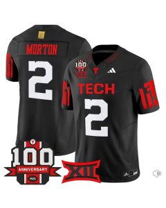 Men's Texas Tech Red Raiders #2 Behren Morton Black Premier 100 Year Anniversary Football Jersey (Red Black)