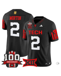 Men's Texas Tech Red Raiders #2 Behren Morton Black Premier 100 Year Anniversary Football Jersey