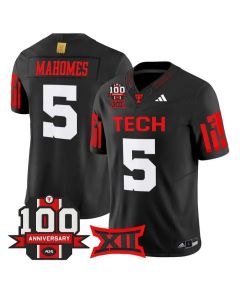 Men's Texas Tech Red Raiders #5 Patrick Mahomes Black Premier 100 Year Anniversary Football Jersey (Red Black)