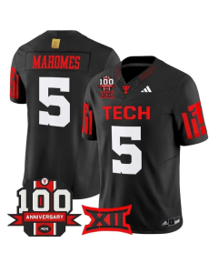 Men's Texas Tech Red Raiders #5 Patrick Mahomes Black Premier 100 Year Anniversary Football Jersey