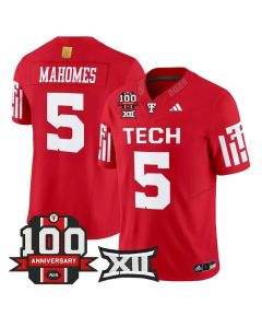 Men's Texas Tech Red Raiders #5 Patrick Mahomes Red Premier 100 Year Anniversary Football Jersey (Red)