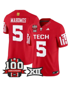 Men's Texas Tech Red Raiders #5 Patrick Mahomes Red Premier 100 Year Anniversary Football Jersey