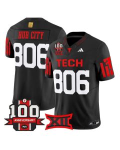 Men's Texas Tech Red Raiders #806 Hub City Black Premier 100 Year Anniversary Football Jersey (Red Black)