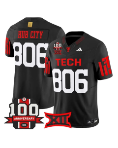 Men's Texas Tech Red Raiders #806 Hub City Black Premier 100 Year Anniversary Football Jersey