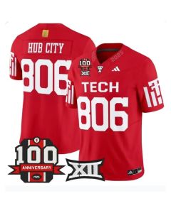 Men's Texas Tech Red Raiders #806 Hub City Red Premier 100 Year Anniversary Football Jersey (Red)