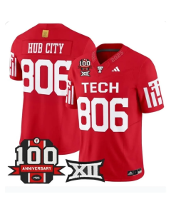 Men's Texas Tech Red Raiders #806 Hub City Red Premier 100 Year Anniversary Football Jersey