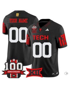 Men's Texas Tech Red Raiders Custom Black Premier 100 Year Anniversary Football Jersey (Red Black)