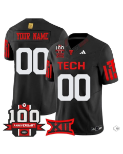 Men's Texas Tech Red Raiders Custom Black Premier 100 Year Anniversary Football Jersey