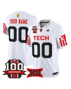 Men's Texas Tech Red Raiders Custom White Premier 100 Year Anniversary Football Jersey (Red White)