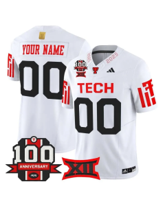 Men's Texas Tech Red Raiders Custom White Premier 100 Year Anniversary Football Jersey