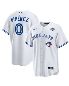 Men's Toronto Blue Jays #0 Andres Gimenez 2025 World Series White Home Replica Jersey
