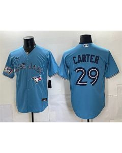 Men's Toronto Blue Jays #29 Joe Carter Blue 50 Seasons Patch Jersey (Blue)