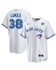 Men's Toronto Blue Jays #38 Nathan Lukes 2025 World Series White Home Replica Jersey (Blue White)