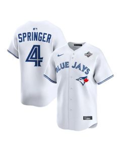 Men's Toronto Blue Jays #4 George Springer White 2025 World Series Home Replica Player Jersey