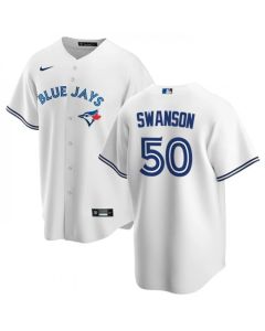 Men's Toronto Blue Jays #50 Erik Swanson White Cool Base Stitched Jersey