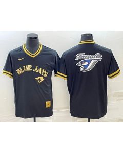 Men's Toronto Blue Jays Black Gold Team Big Logo Cool Base Stitched Baseball Jersey
