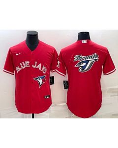 Men's Toronto Blue Jays Red Team Big Logo Cool Base Stitched Baseball Jersey (Red Blue)