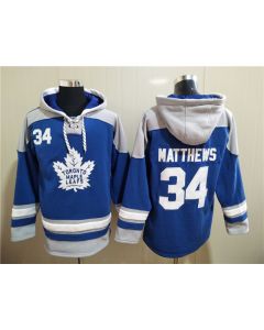 Men's Toronto Maple Leafs #34 Auston Matthews Blue Ageless Must-Have Lace-Up Pullover Hoodie (Blue)