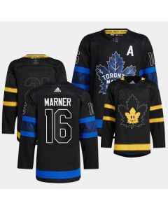 Men's Toronto Maple Leafs Black #16 Marner Alternate Premier Reversible Stitched Jersey