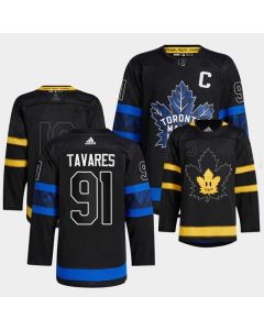 Men's Toronto Maple Leafs Black #91 John Tavares Alternate Premier Reversible Stitched Jersey