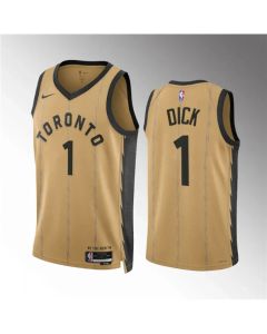 Men's Toronto Raptors #1 Gradey Dick Gold 2023/24 City Edition Stitched Basketball Jersey