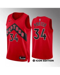 Men's Toronto Raptors #34 Jontay Porter Red Icon Edition Stitched Basketball Jersey