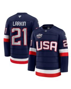 Men's USA #21 Dylan Larkin Navy 2025 4 Nations Face-Off Stitched Jersey