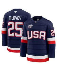 Men's USA #25 Charlie McAvoy Navy 2025 4 Nations Face-Off Stitched Jersey